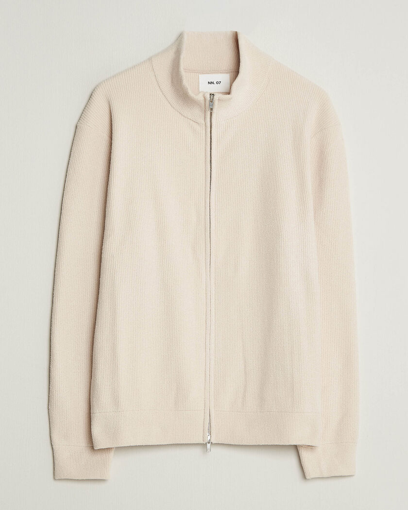NN07 Danny Rib Knitted Full Zip Ivory – Bianco