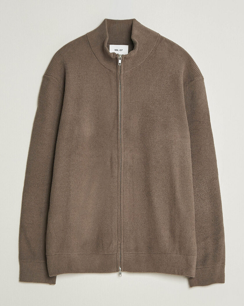 NN07 Danny Rib Knitted Full Zip Mable Husk – Marrone