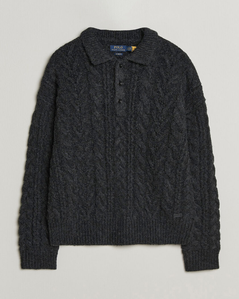 Polo Ralph Lauren Wool Blend Aran Sweater Hawks Eye Heather – Nero