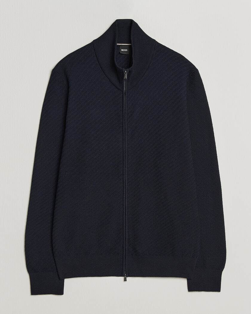 BOSS BLACK Loretti Cotton Knitted Full Zip Dark Blue – Blu