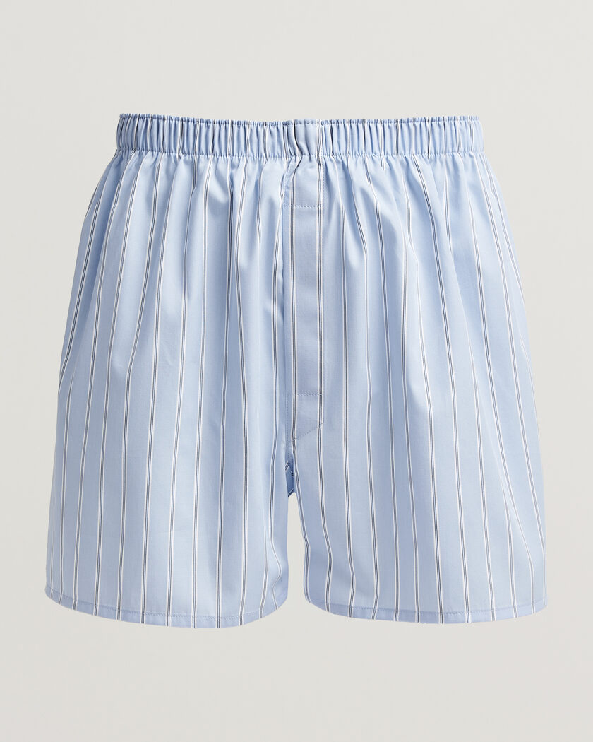 Sunspel Classic Woven Cotton Boxer Shorts Blue Wide Stripe – Blu