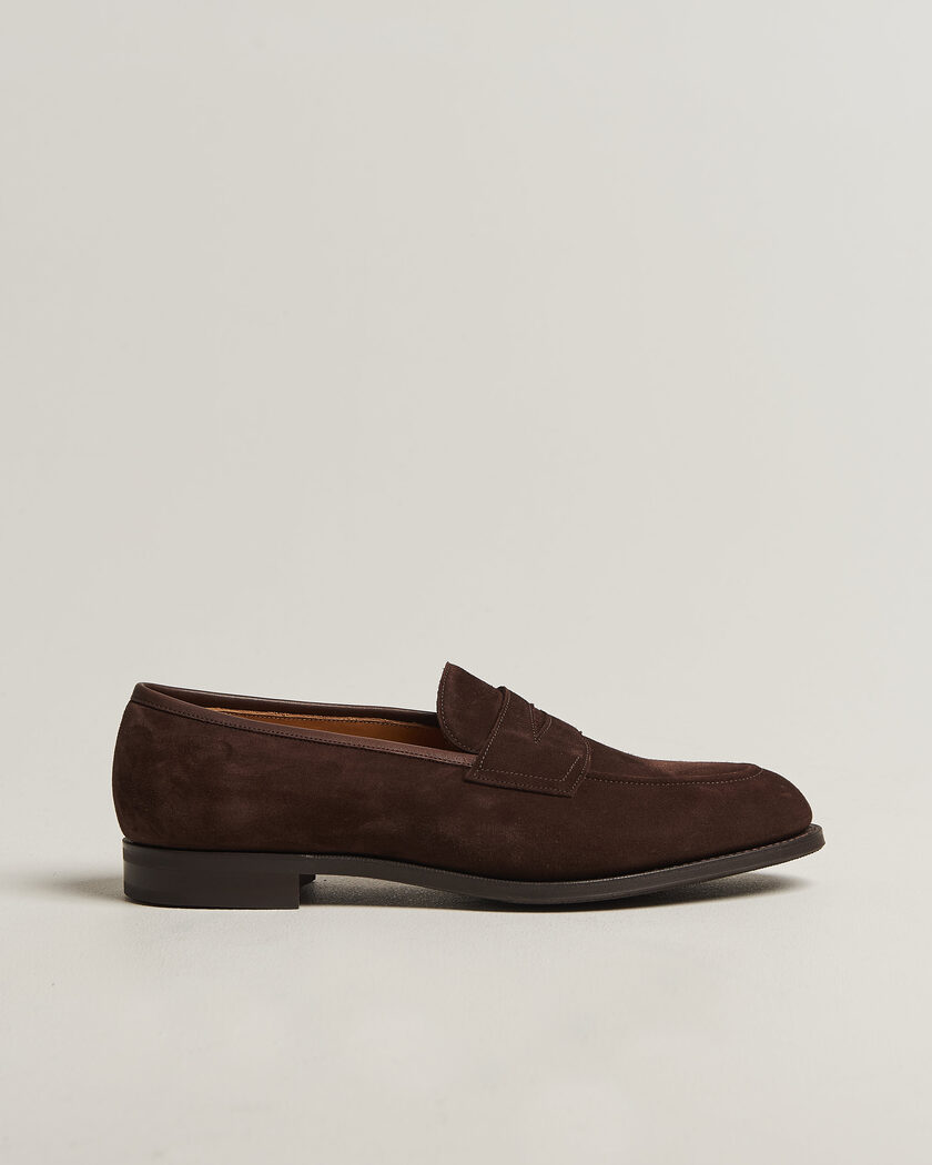 Edward Green Piccadilly Penny Loafer Mink Suede – Marrone