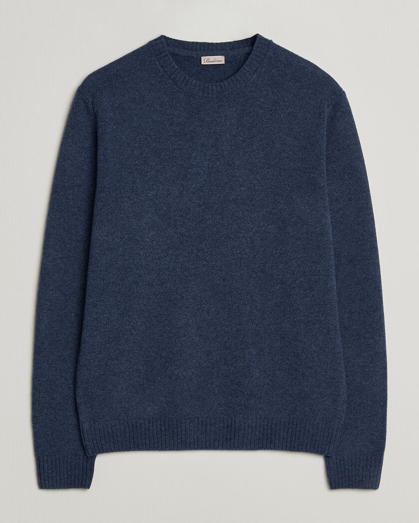 Stenströms Knitted Lambswool Crew Neck Indigo Melange – Blu
