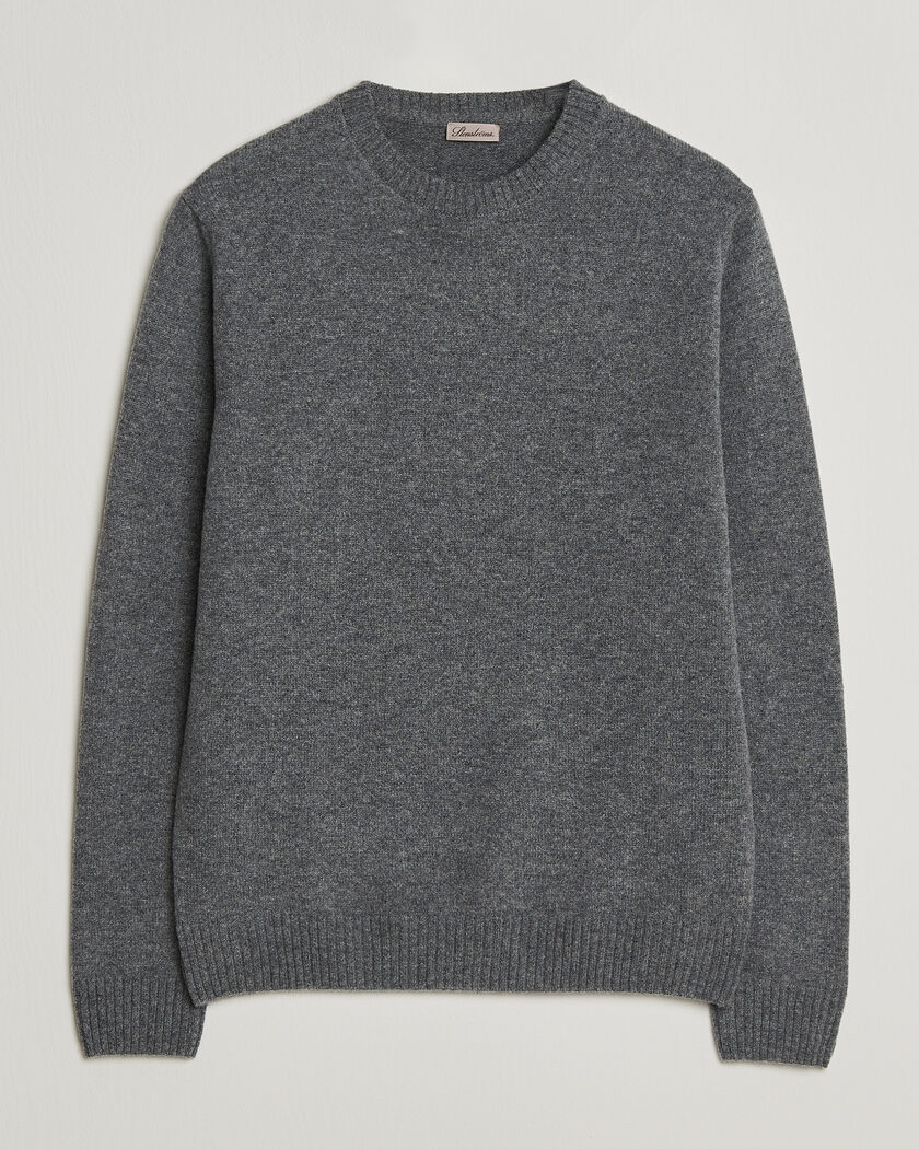 Stenströms Knitted Lambswool Crew Neck Mid Grey Melange – Grigio