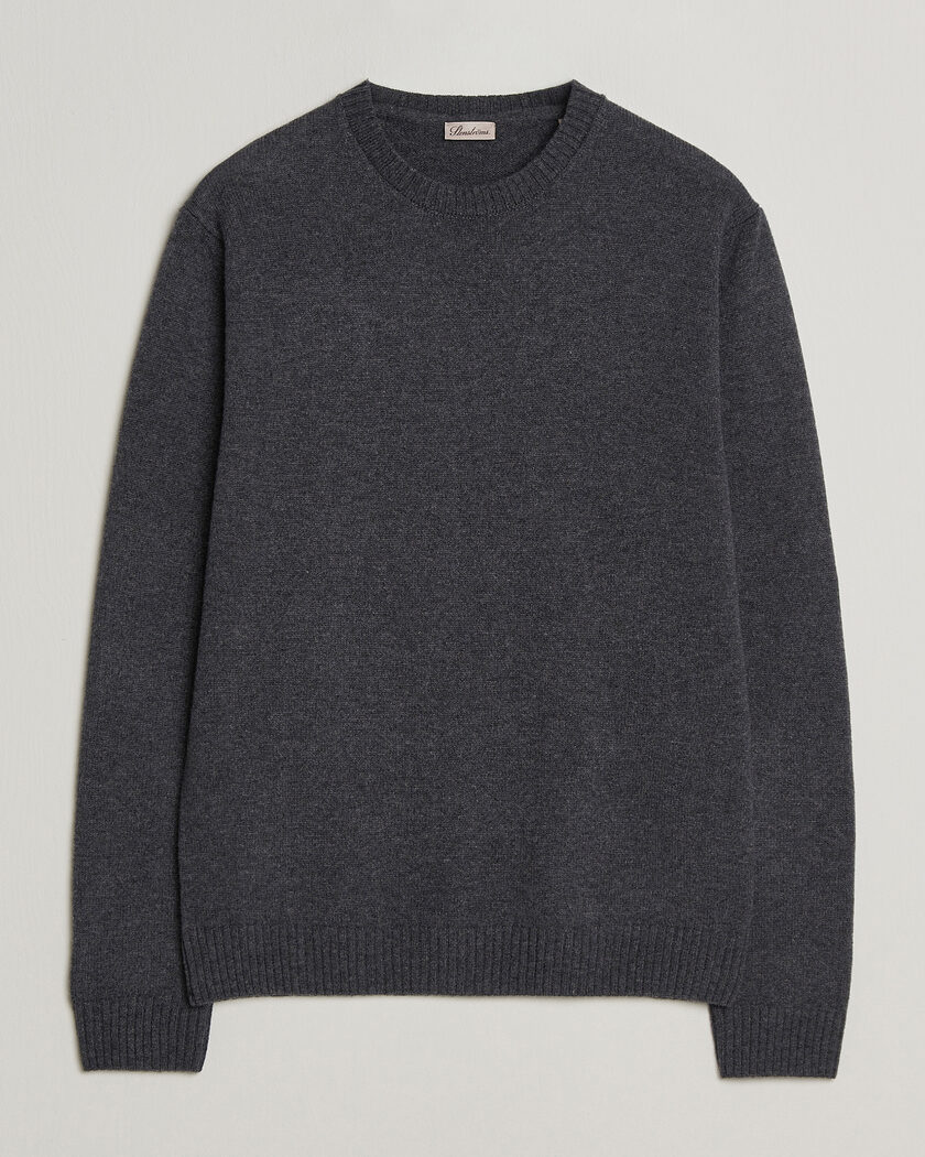 Stenströms Knitted Lambswool Crew Neck Dark Grey Melange – Grigio