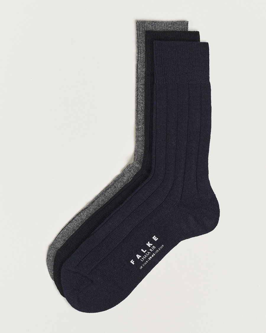 Falke 3-Pack Lhasa Cashmere Socks Black/Dark Navy/Light Grey – Blu