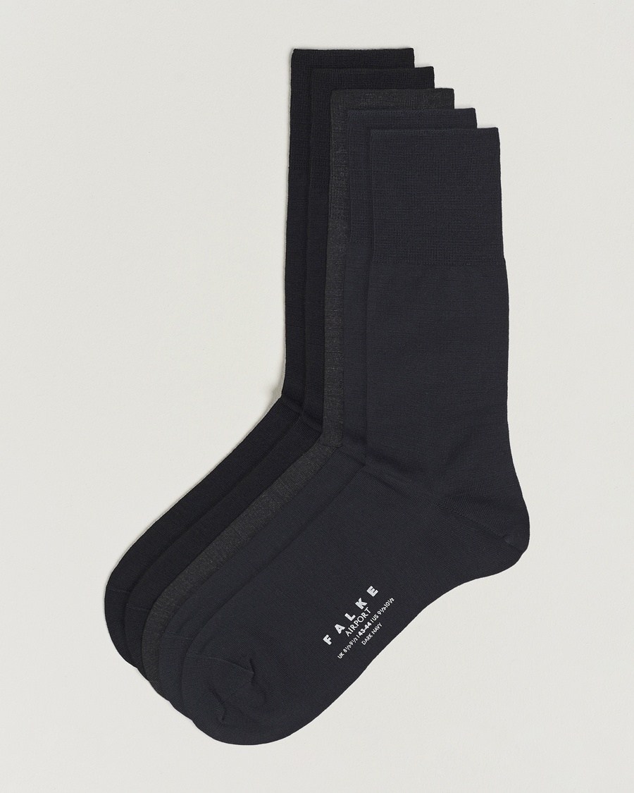 Falke 5-Pack Airport Socks Black/Dark Navy/Anthracite Melange – Blu
