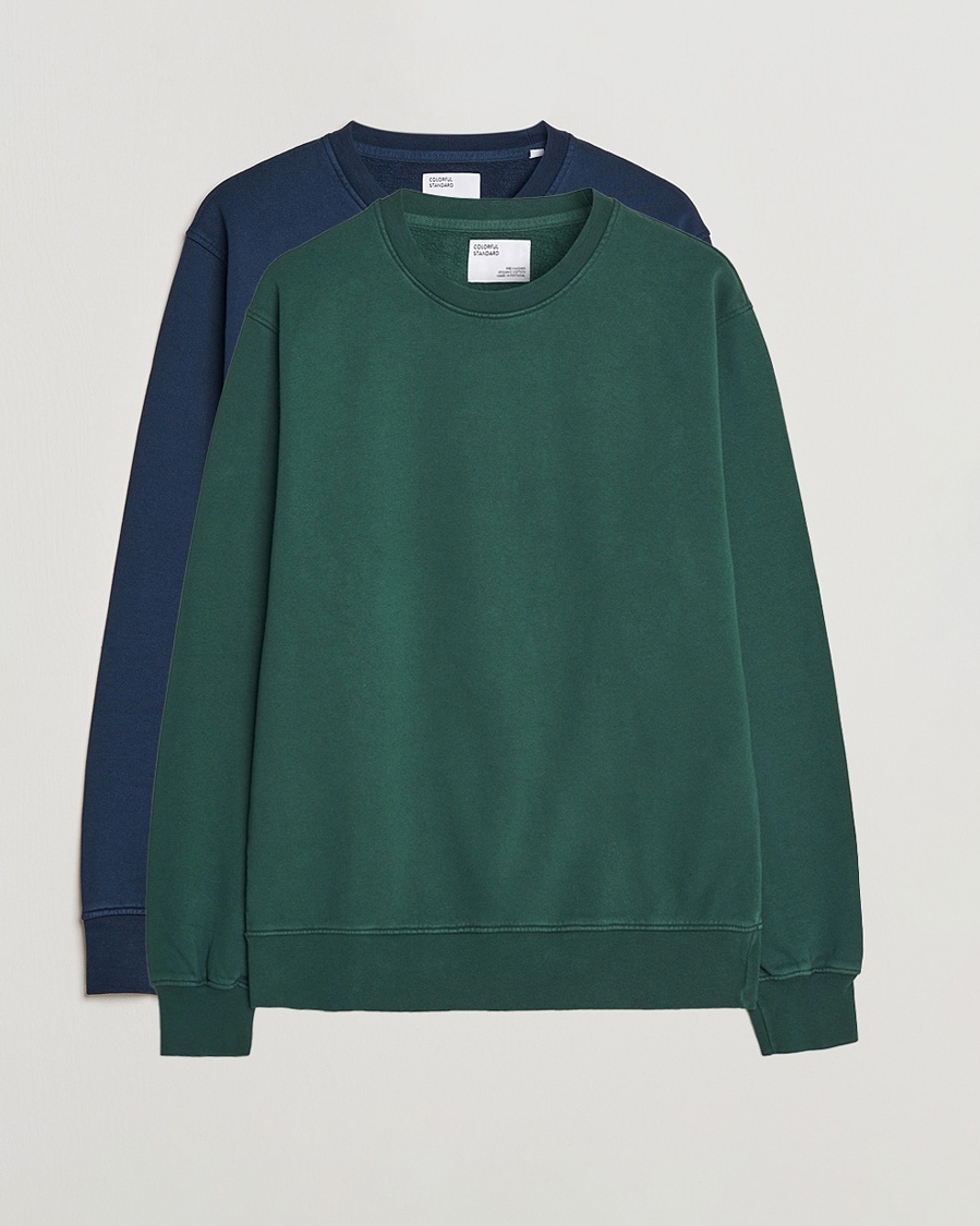 Colorful Standard 2-Pack Classic Organic Crew Neck Sweat Navy Blue/Emerald Green – Blu