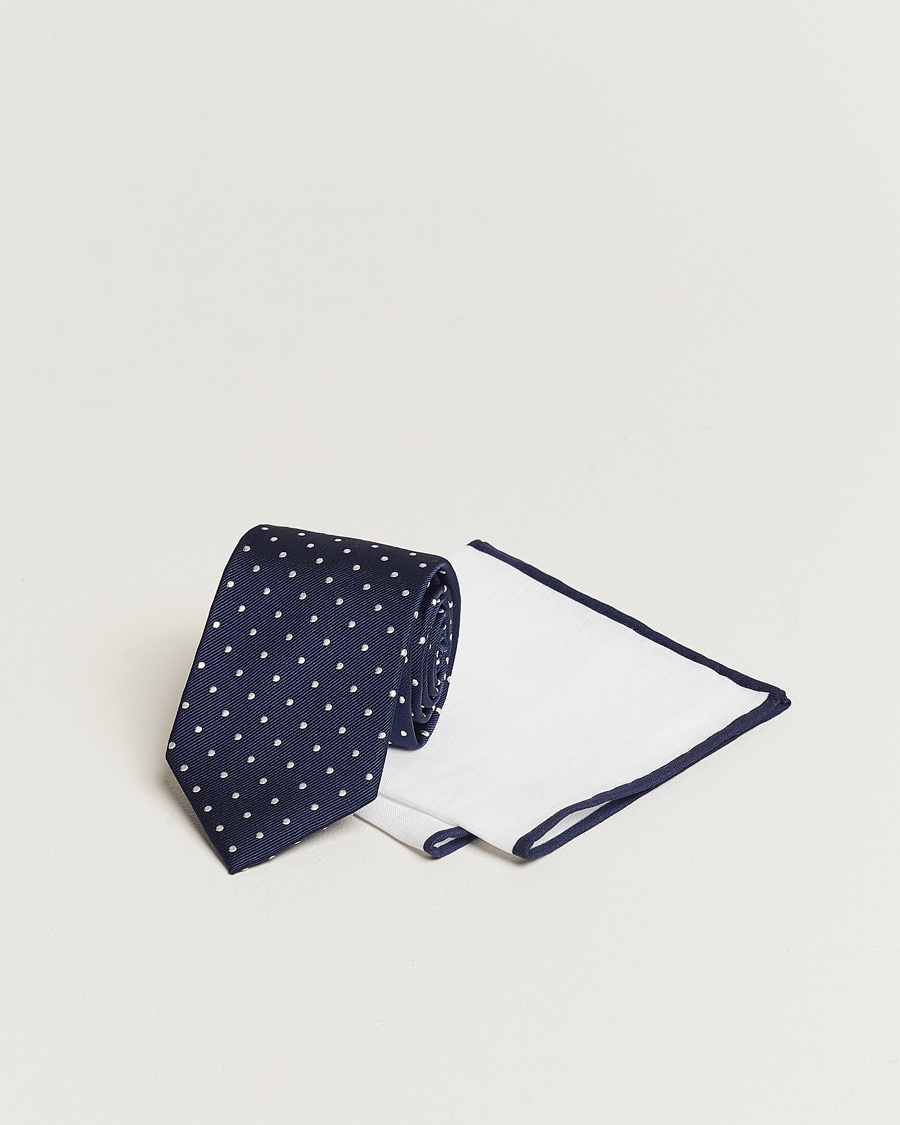 Amanda Christensen Set Tie & Pocket Square Navy/White – Bianco