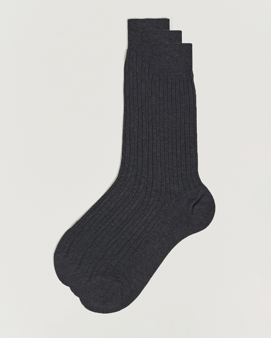 Bresciani 3-pack Cotton Ribbed Short Socks Grey Melange – Grigio