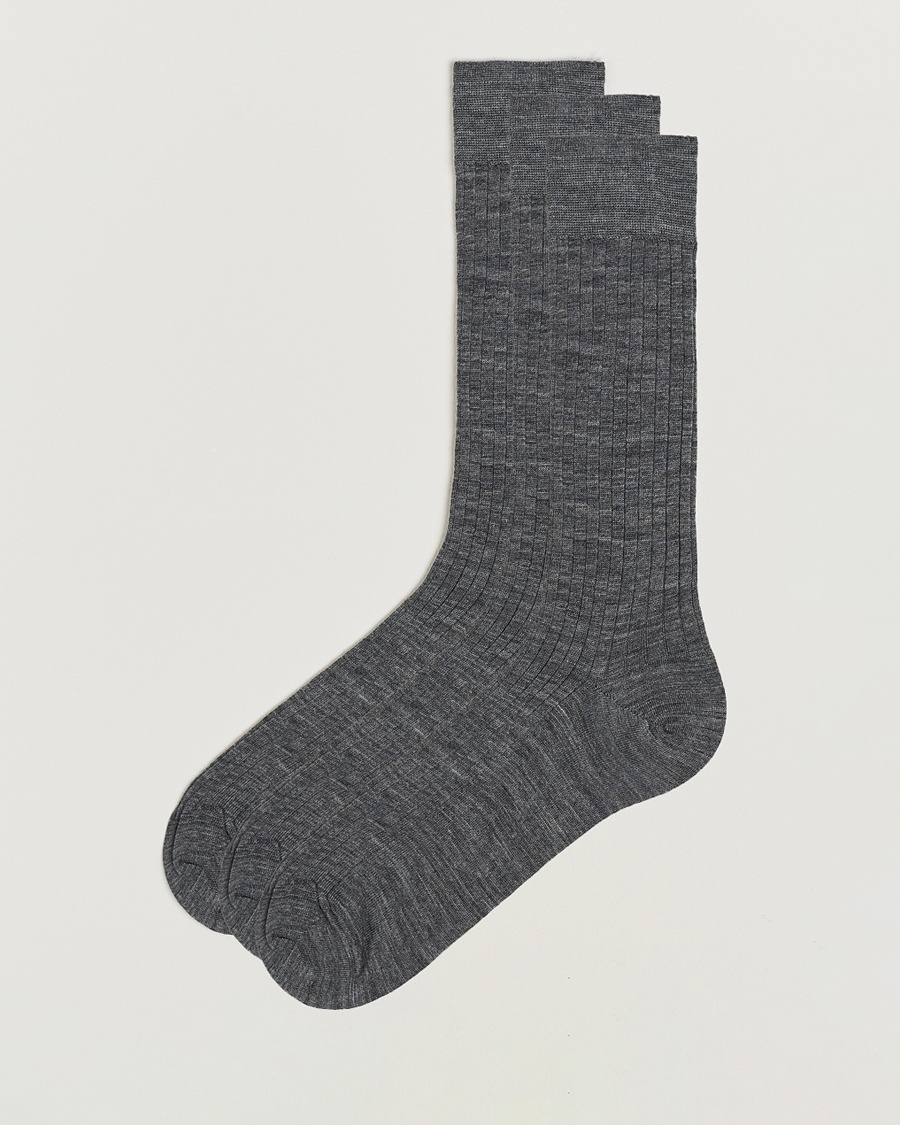 Bresciani 3-pack Wool/Nylon Ribbed Short Socks Medium Grey – Grigio