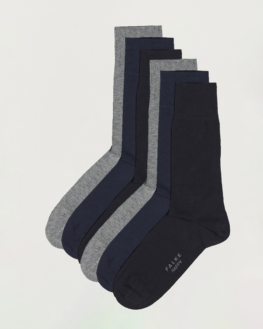 Falke 6-pack Happy Cotton Socks Black/Navy/Light Grey – Blu