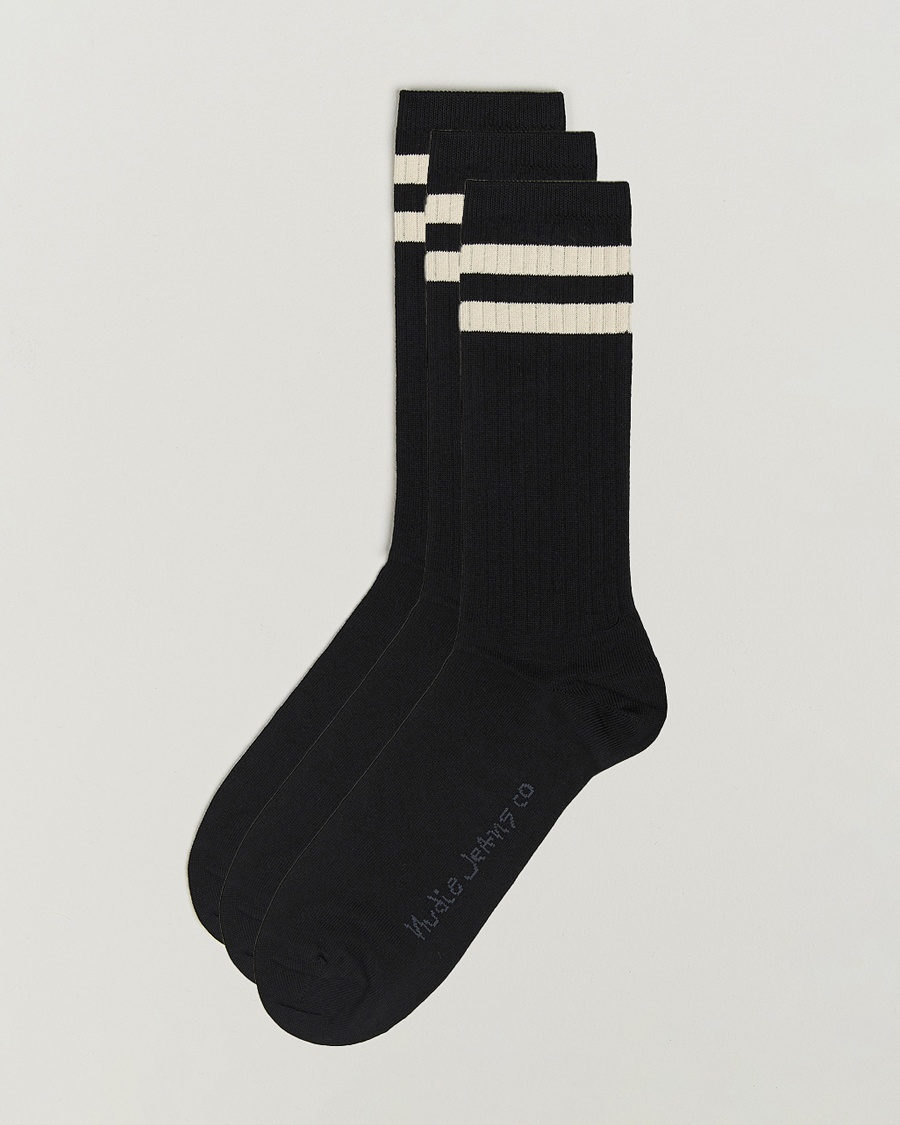 Nudie Jeans 3-pack Amundsson Tennis Socks Black/White – Nero