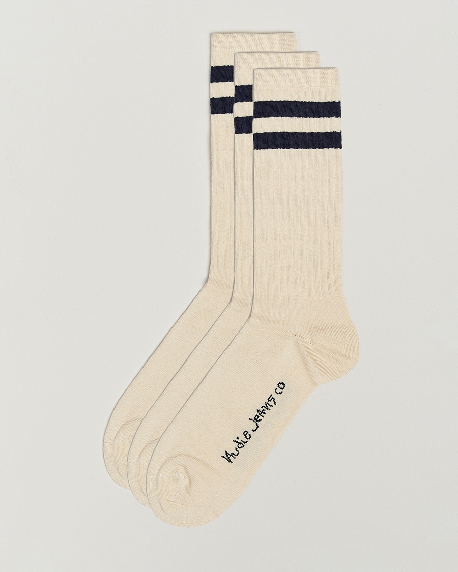 Nudie Jeans 3-pack Amundsson Tennis Socks Off White/Navy – Bianco