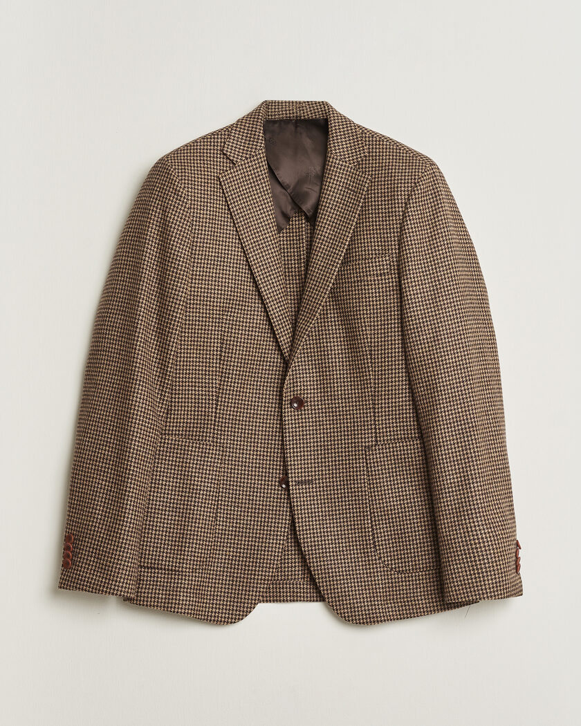 Pre-owned Oscar Jacobson Einar Houndstooth Wool Blazer Brown 50 – Marrone