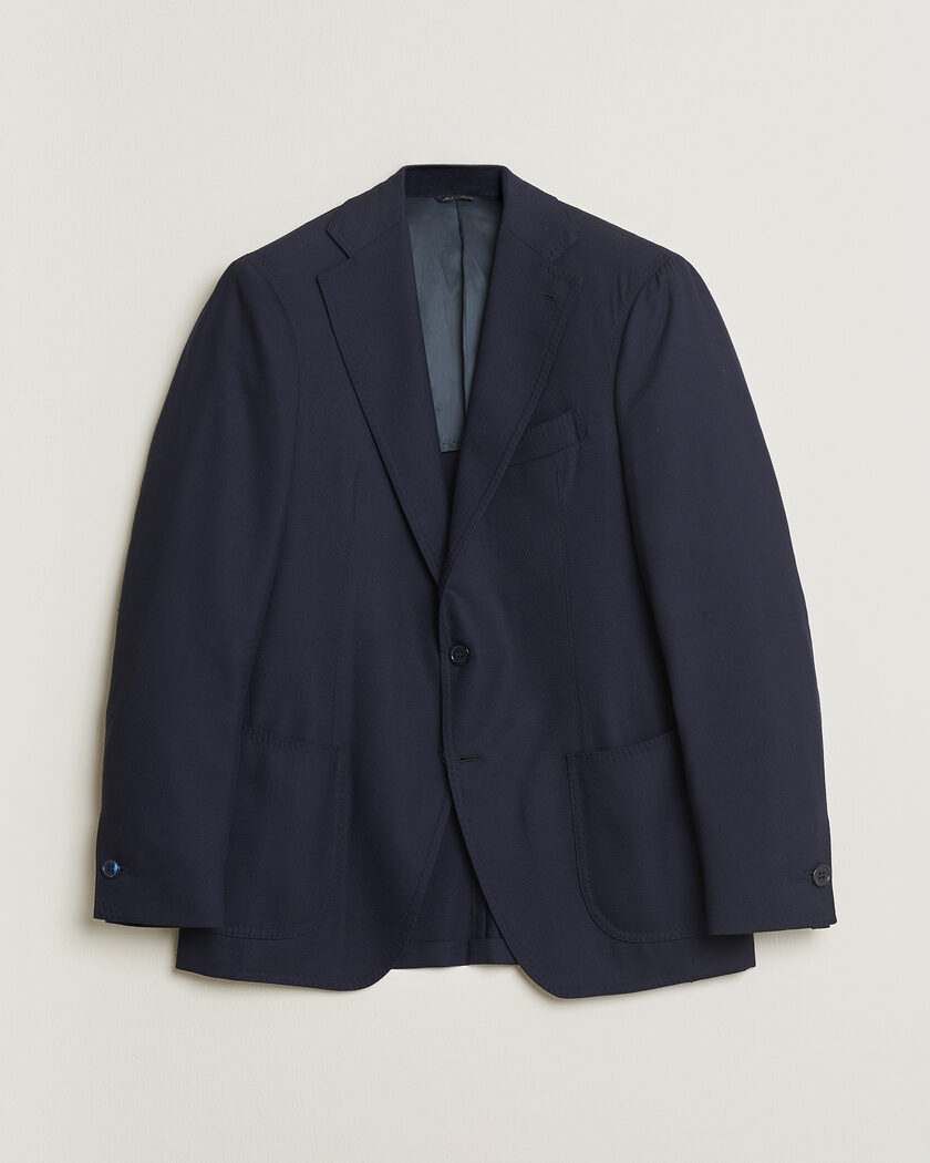Pre-owned Gabo Napoli Navy Hopsack Wool Blazer 50 – Blu