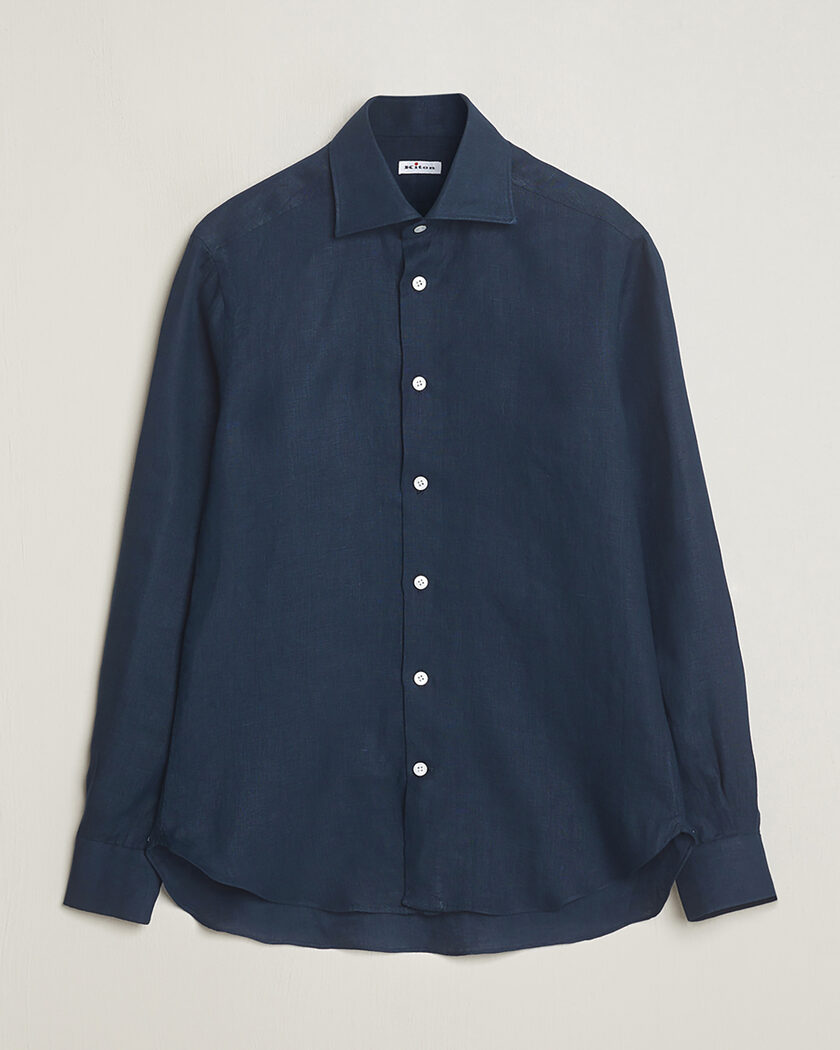 Pre-owned Kiton Linen Sport Shirt Navy 38 - S – Blu