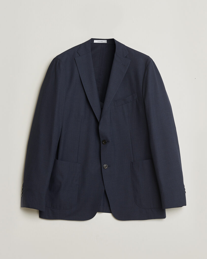 Pre-owned Boglioli K Jacket Check Wool & Silk Blazer Navy 54 – Blu
