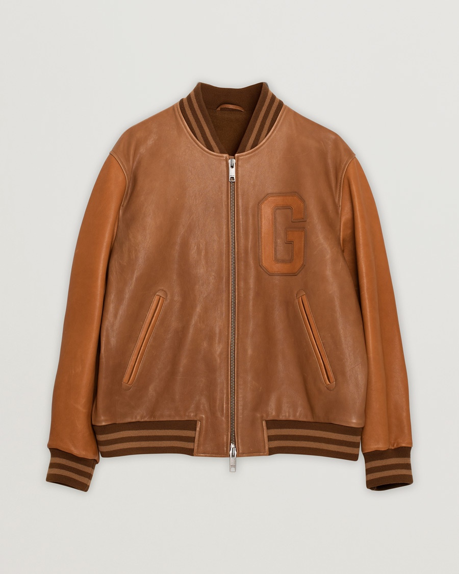 Pre-owned GANT Leather Varsity Jacket Brown Sugar – Marrone