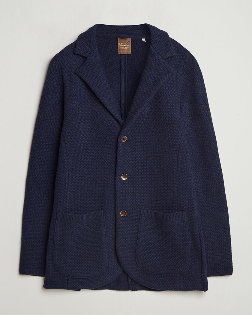Pre-owned Stenströms Knitted Textured Merino Wool Blazer Navy M – Blu
