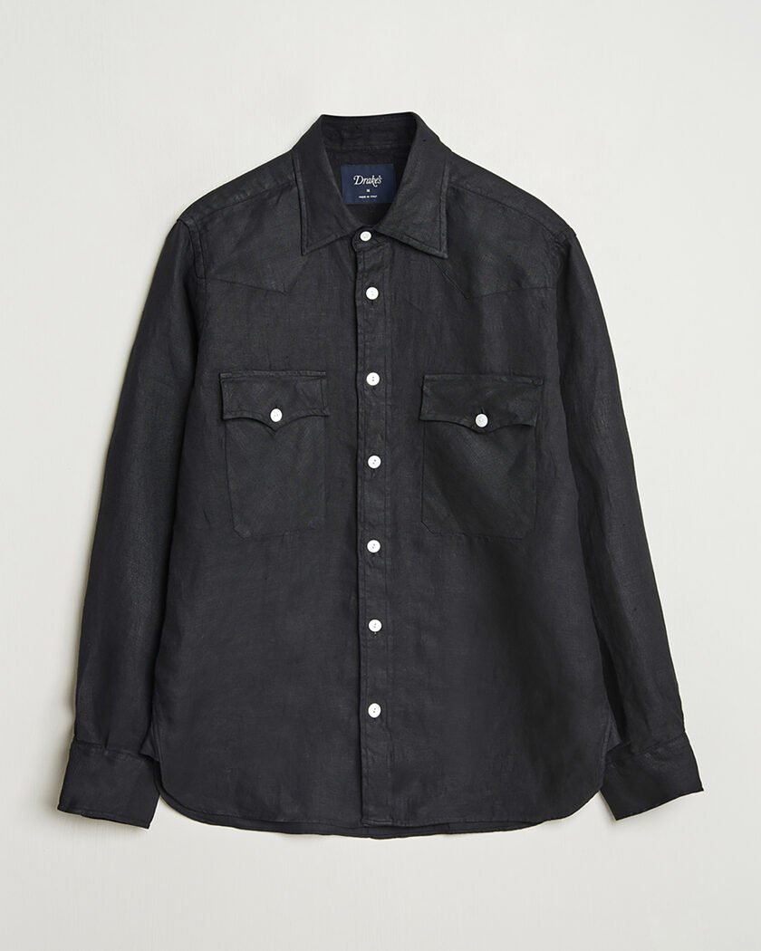 Pre-owned Drake's Linen Twill Western Shirt Black L – Nero