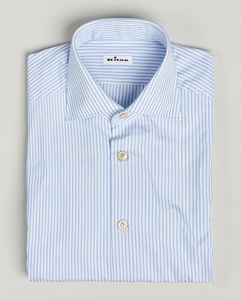 Pre-owned Kiton Cotton Dress Shirt Light Blue Stripe 38 - S – Blu