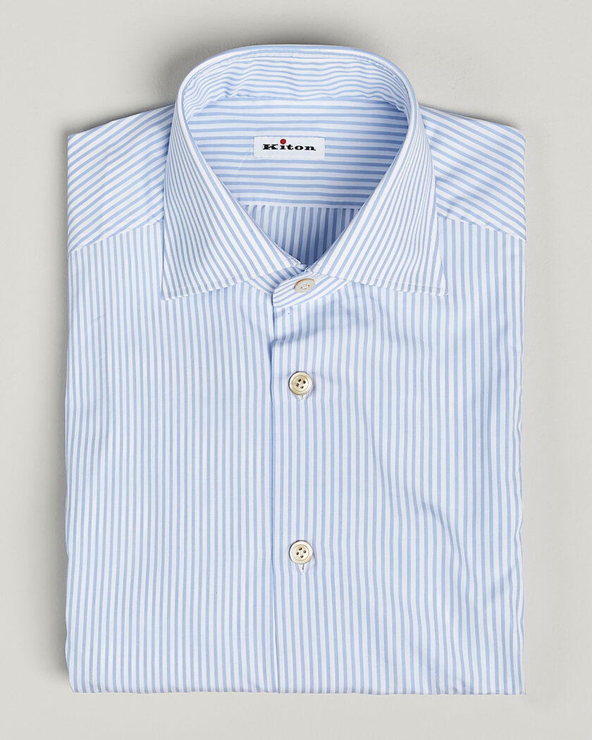 Pre-owned Kiton Cotton Dress Shirt Light Blue Stripe 40 - M – Blu