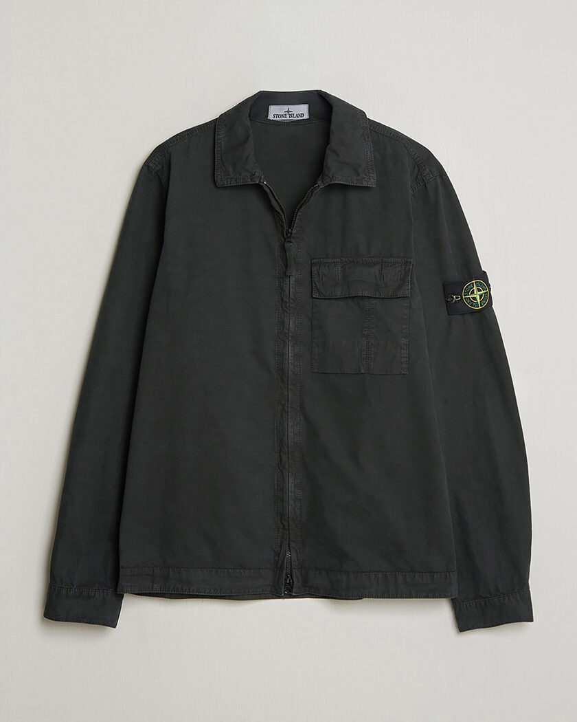 Pre-owned Stone Island Brushed Cotton Canvas Zip Overshirt Black S – Nero