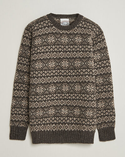 Jamiesons Of Shetland All Over Fair Isle Pullover Crew Neck Grey