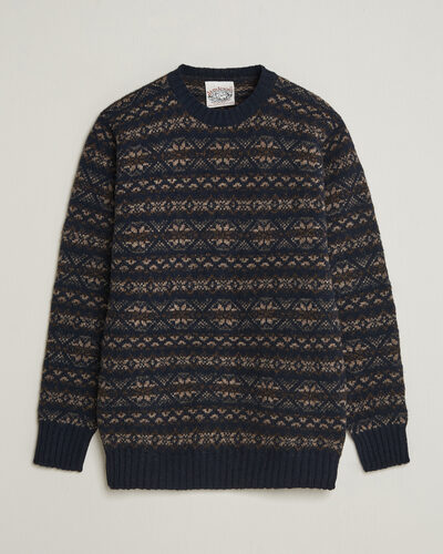 Jamiesons Of Shetland All Over Fair Isle Pullover Crew Neck Navy