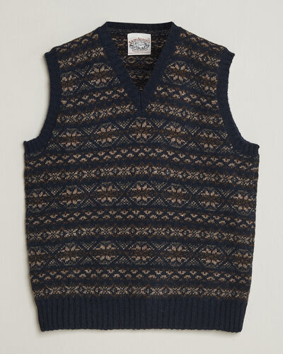 Jamiesons Of Shetland All Over Fair Isle Slipover Navy