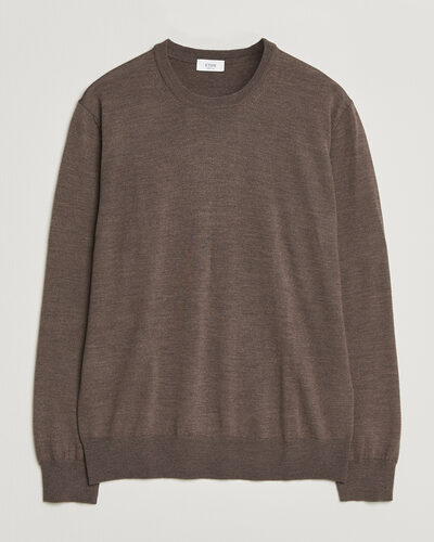 Eton Merino Wool Knitted Crew Neck Dark Brown