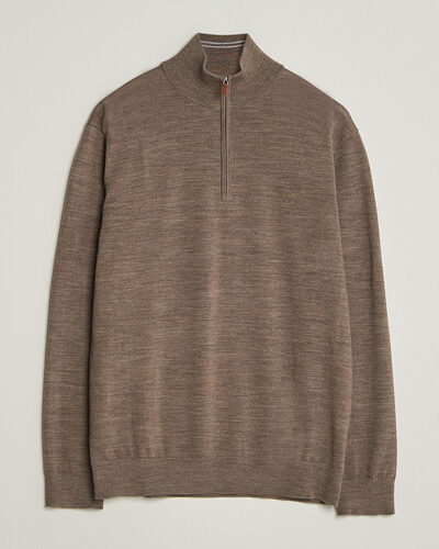 Gant Extrafine Merino Knitted Half Zip Dark Hazelnut Melange