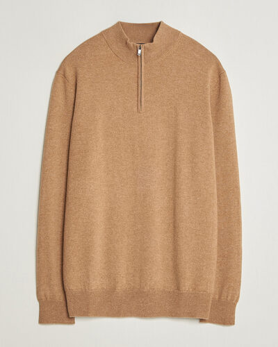 Charles Tyrwhitt Pure Cashmere Zip Neck Jumper Tan