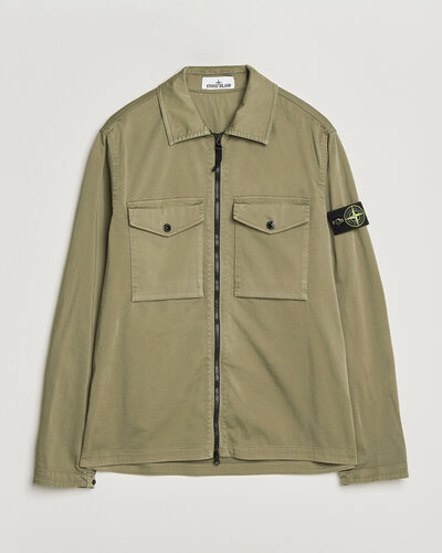 Stone Island Organic Cotton Satin Stretch Zip Overshirt Miltary Green