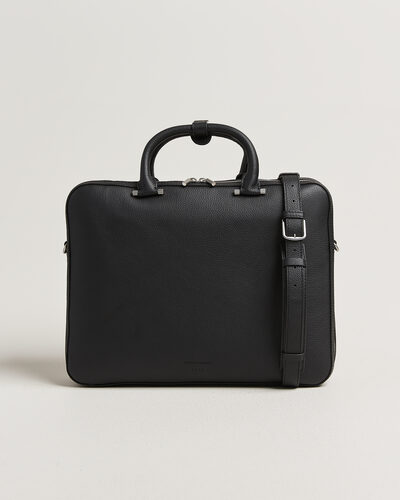 Valise Grained Leather Double Zip Briefcase Black
