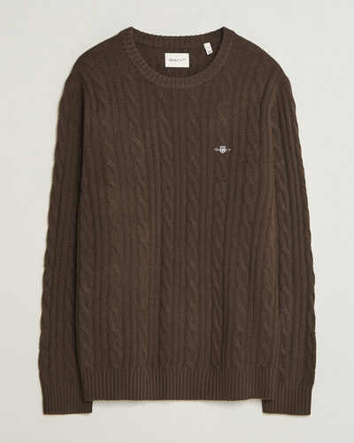 Gant Lambswool Cable Crew Neck Black Brown