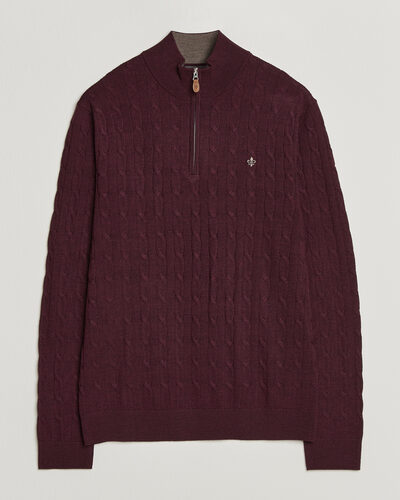 Morris Merino Cable Half Zip Wine Red