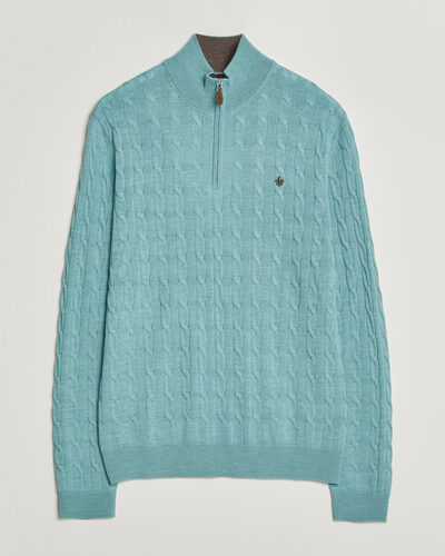 Morris Merino Cable Half Zip Ocean Blue