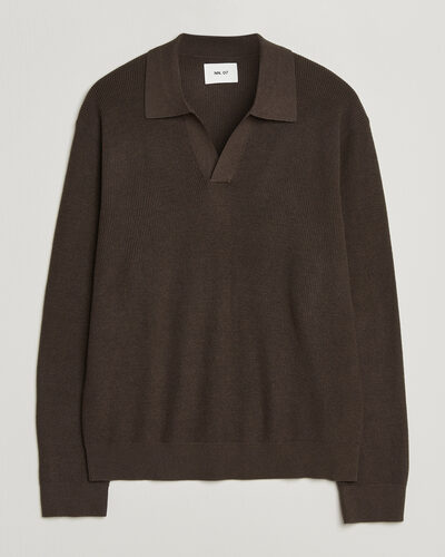 NN07 Hope Cotton/Cashmere Rib Knitted Polo Brown