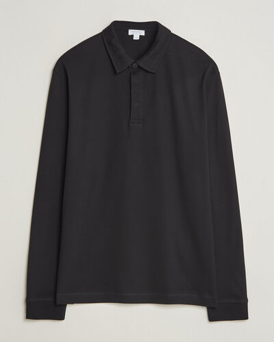 Sunspel Heavy Weight Supima Cotton Long Sleeve Polo Black