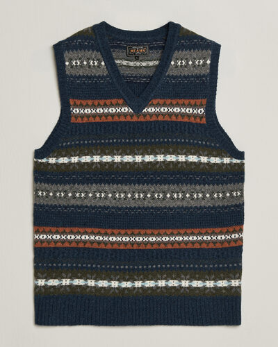 BEAMS PLUS Fair Isle Knit Vest Navy