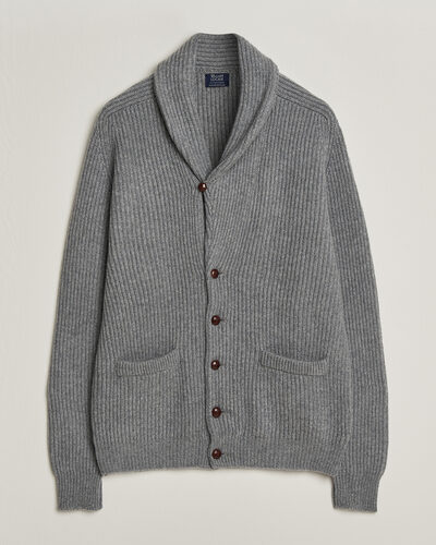 William Lockie Windsor Cashmere Shawl Cardigan Flannel Grey