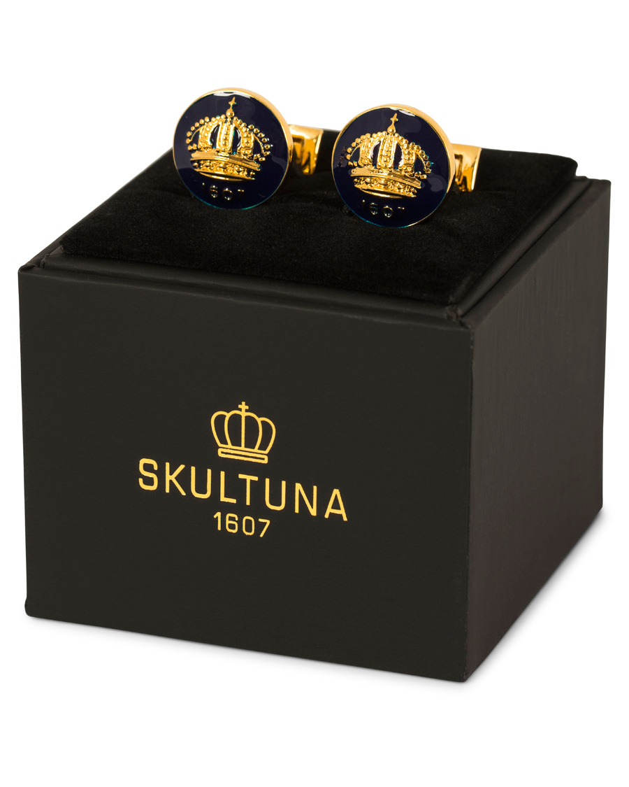Uomini | Skultuna Cuff Links The Crown Gold/Royal Blue | Skultuna | Cuff Links The Crown Gold/Royal Blue