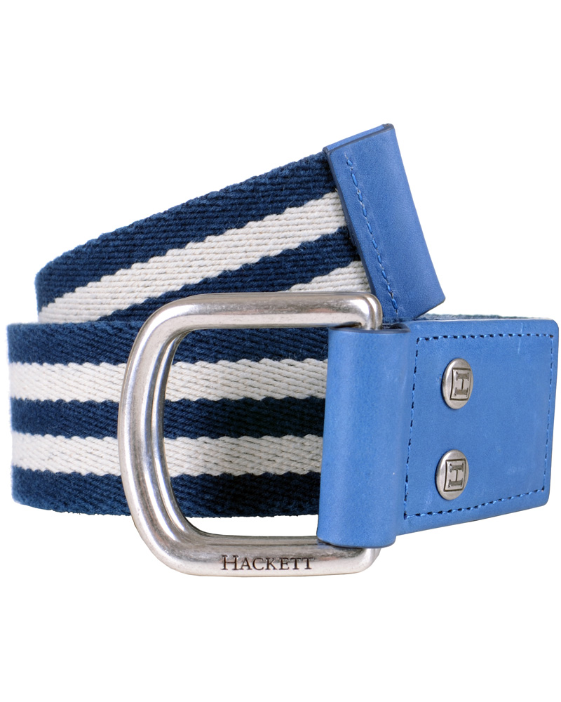 Uomini | Hackett Washed D-Ring Belt 4 cm Navy/Ivory | Hackett | Washed D-Ring Belt 4 cm Navy/Ivory