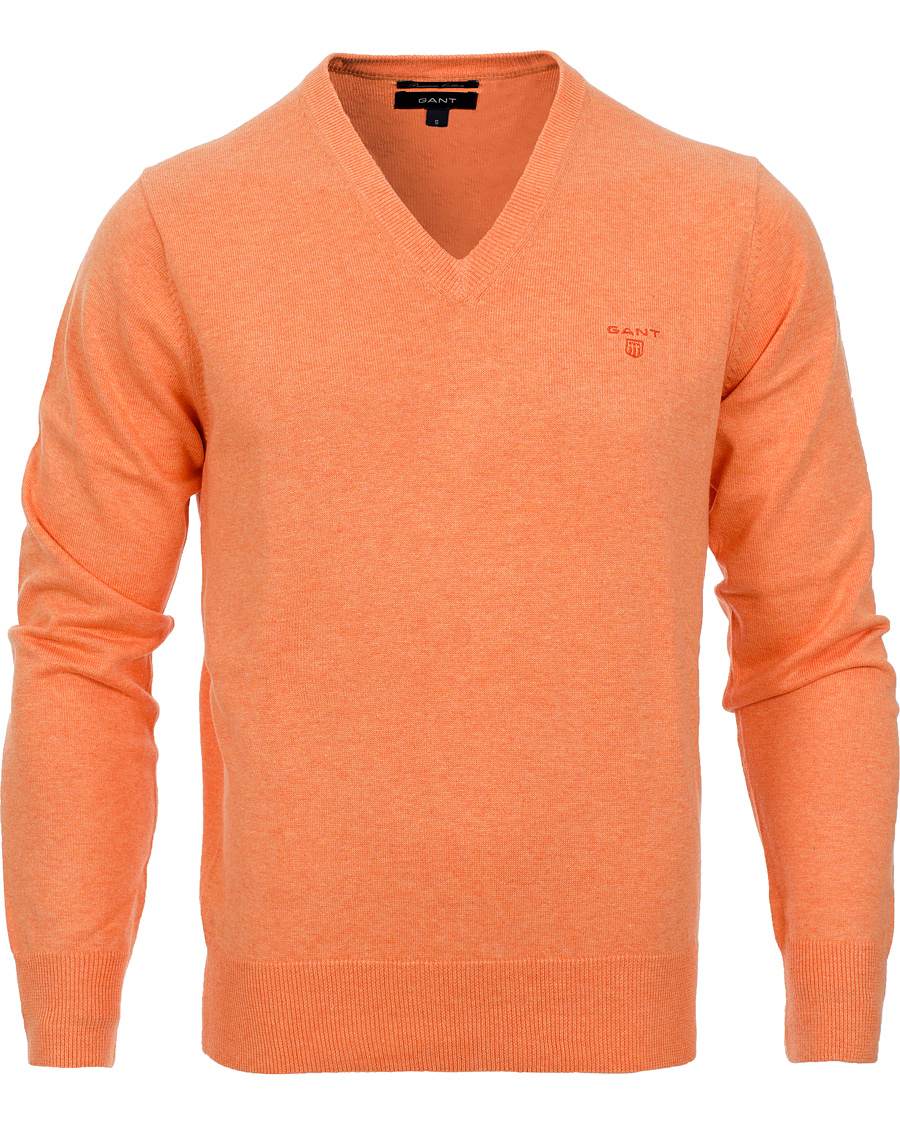 Uomini | Maglieria | GANT | Light Weight Cotton V-Neck Pullover Carrot Melange