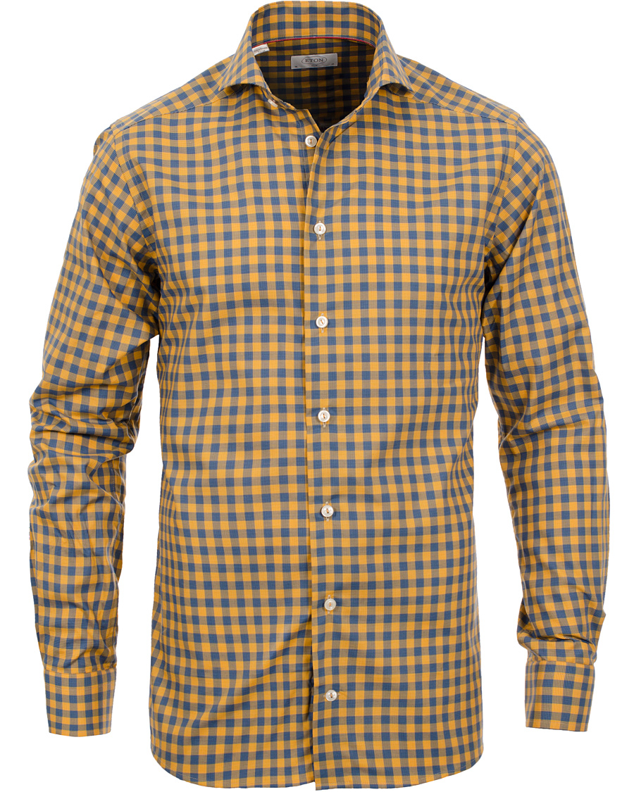 Uomini | Camicie | Eton | Slim Fit Shirt Red Ribbon Check Mustard Yellow