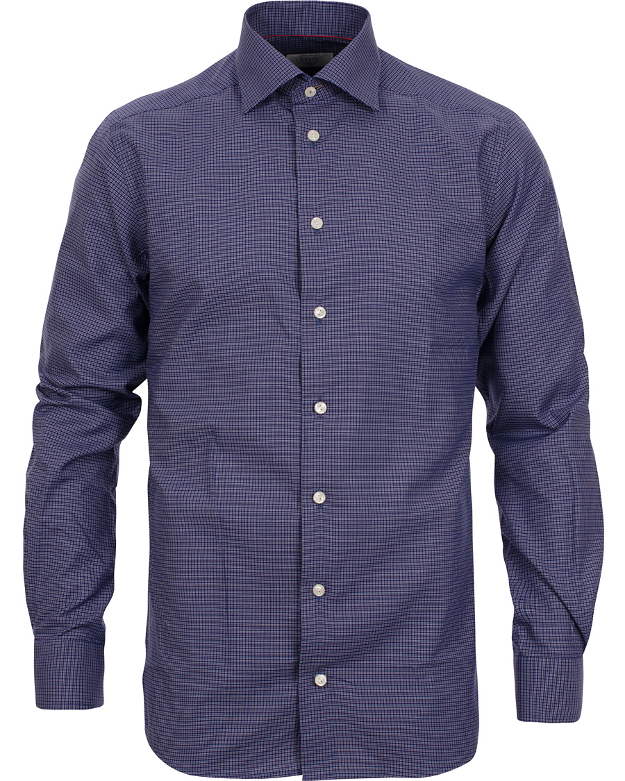 Uomini | Camicie | Eton | Slim Fit Shirt Red Ribbon Micro Check Dark Blue