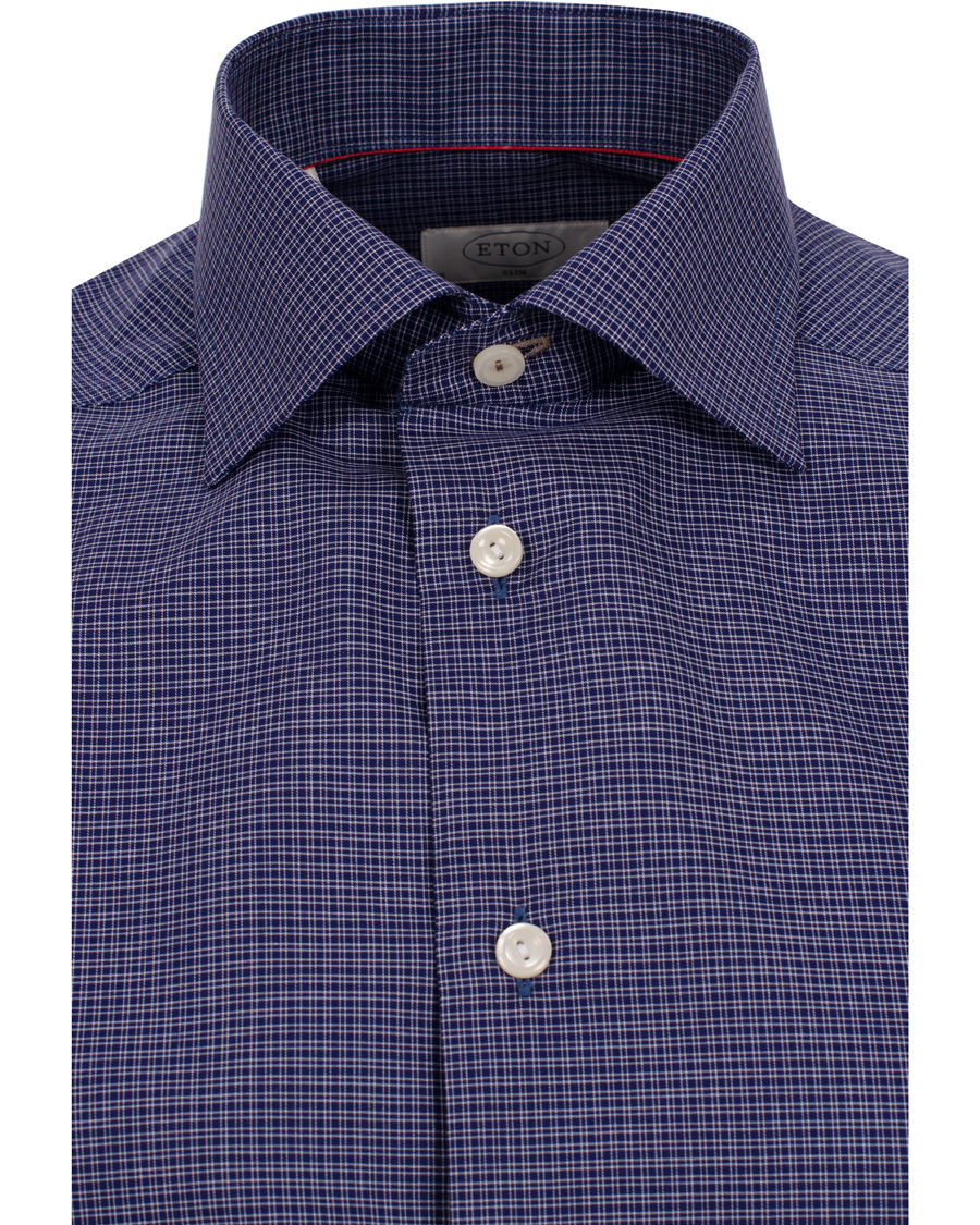 Uomini | Camicie | Eton | Slim Fit Shirt Red Ribbon Micro Check Dark Blue