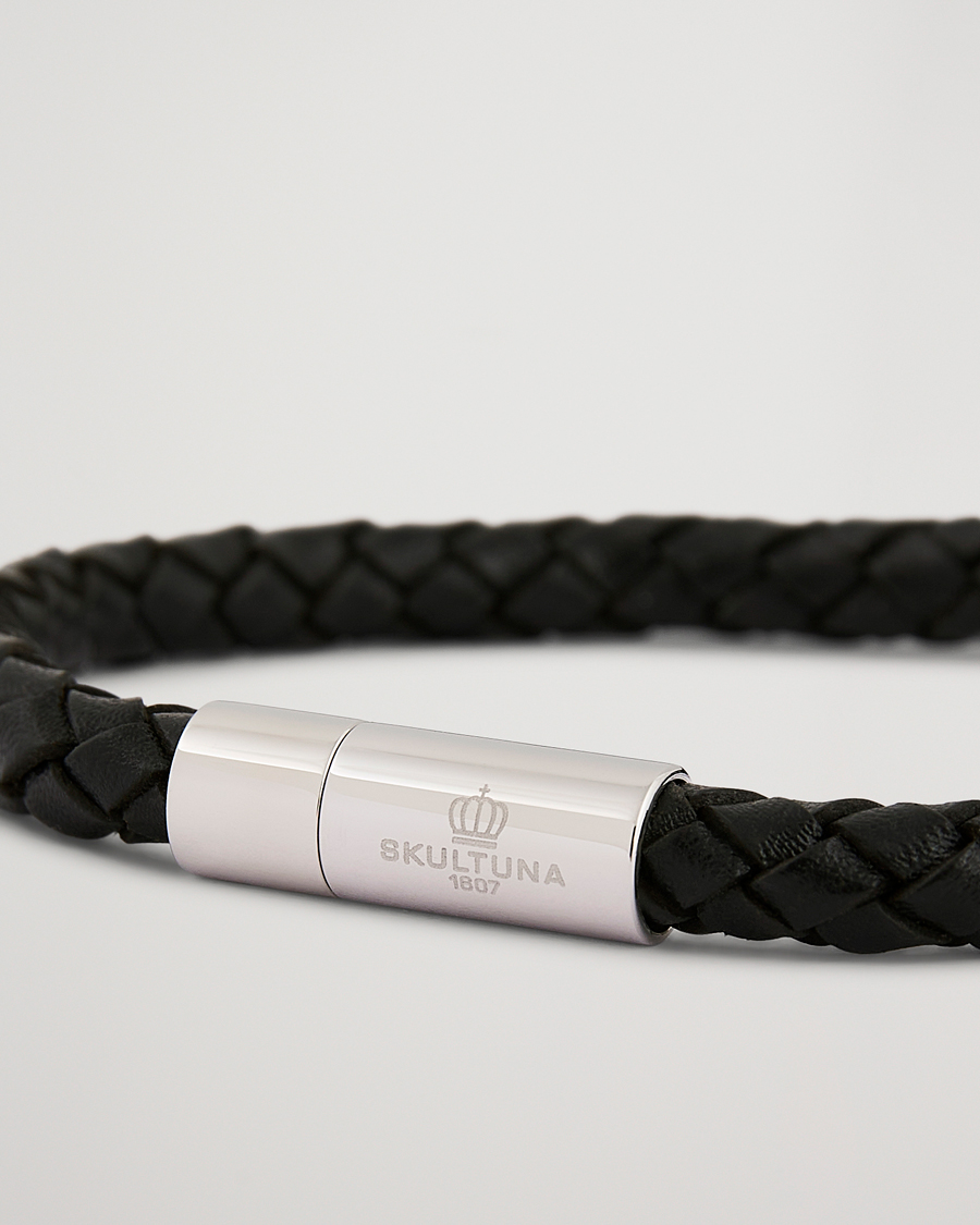 Uomini | Gioielli | Skultuna | One Row Leather Bracelet Black Steel